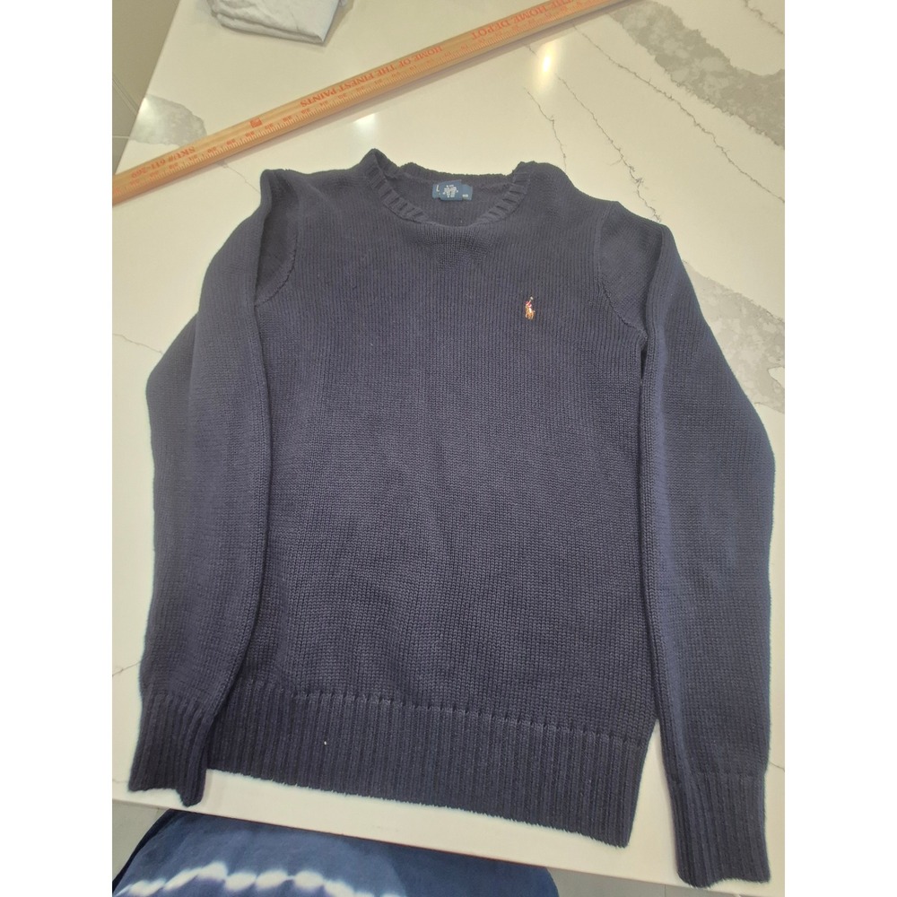 Polo Ralph Lauren Mens XL Navy‎ Blue Cotton Knit Crewneck Sweater Pony Logo